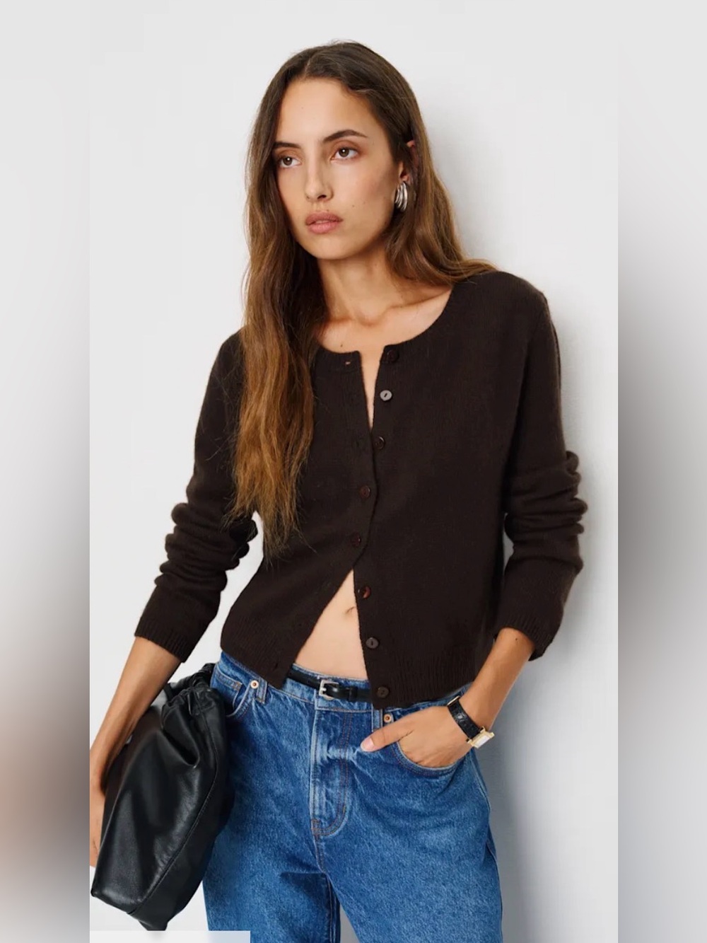 REFORMATION CLARA DARK BROWN ESPRESSO CASHMERE CARDIGAN SWEATER MEDIUM